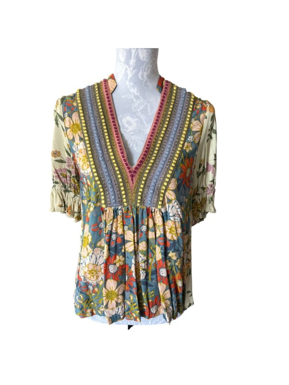 Blank London Anthropologie Floral Blouse Shirt Top Colorful Boho Xsmall